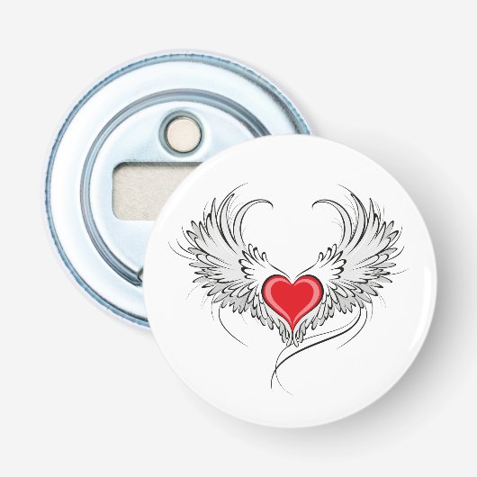 翼を持つ赤い天使ハート 栓抜き (正面)