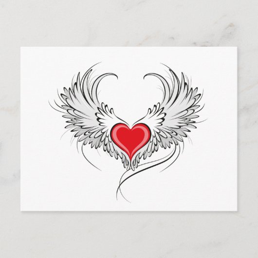 翼を持つ赤い天使ハート 案内ポストカード (正面)