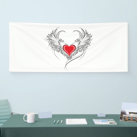 翼を持つ赤い天使ハート 横断幕 (トレードショー)
