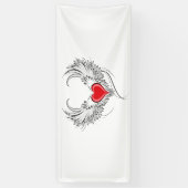 翼を持つ赤い天使ハート 横断幕 (縦)