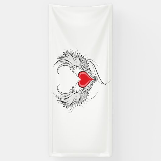 翼を持つ赤い天使ハート 横断幕 (縦)