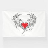 翼を持つ赤い天使ハート 横断幕 (横)