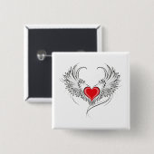 翼を持つ赤い天使ハート 缶バッジ (正面&裏面)