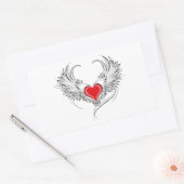 翼を持つ赤い天使ハート 長方形シール (封筒)