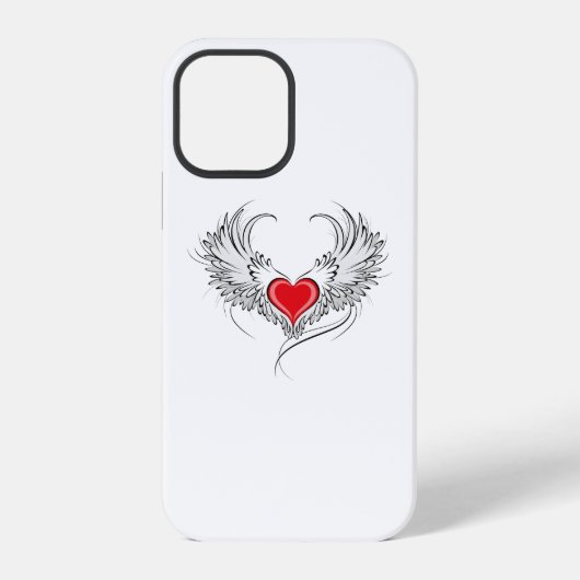 翼を持つ赤い天使ハート iPhoneケース (裏面)