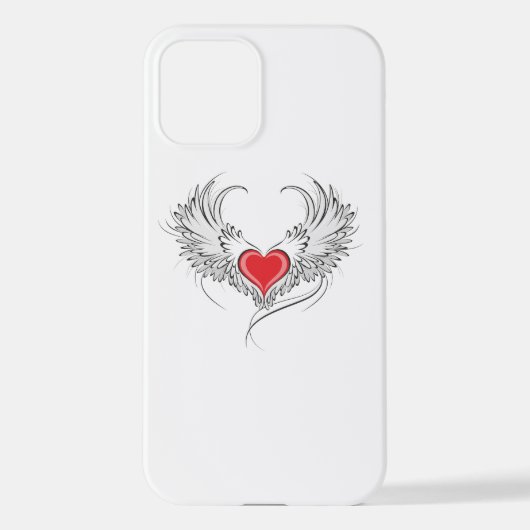 翼を持つ赤い天使ハート iPhoneケース (裏面)