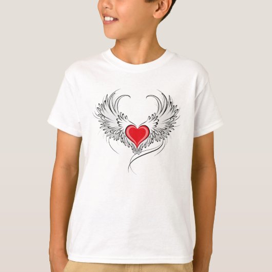 翼を持つ赤い天使ハート Tシャツ (正面)