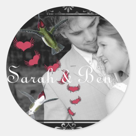 翼を持つ鳥のグランジハート ラウンドシール (正面)