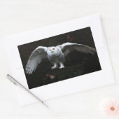 翼を開けたスノーフクロウ 長方形シール (封筒)