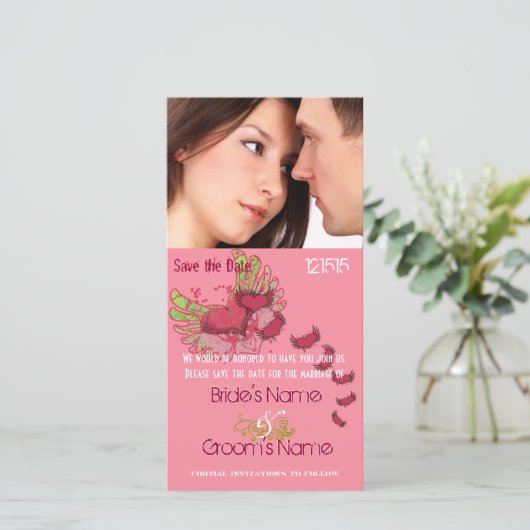 翼グランジ付きハート写真の日付を保存 セーブザデート (スタンド正面)