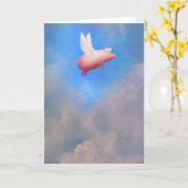 翼グリーティングカード付き豚 カード (黄色い花)