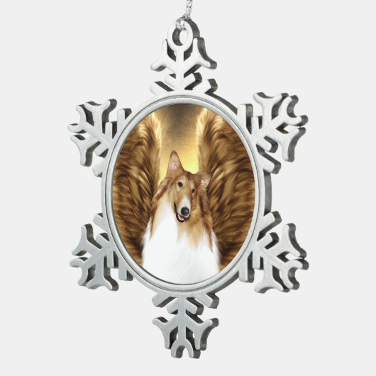 翼コリーエンジェルポートレートオン金ゴールド スノーフレークピューターオーナメント (右)