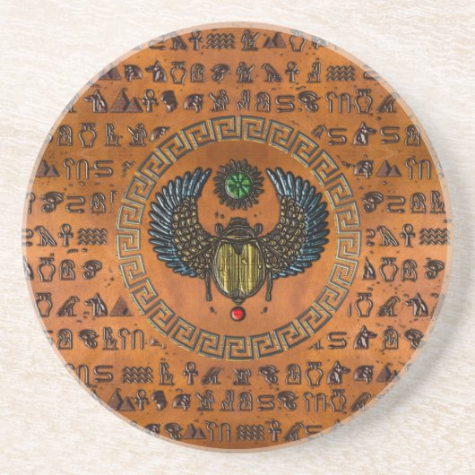 翼スカラブ/W宝石&エジプトの象形文字 コースター (正面)