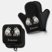 翼パーソナライズされた竜 鍋つかみ&鍋敷きセット (正面/裏面)