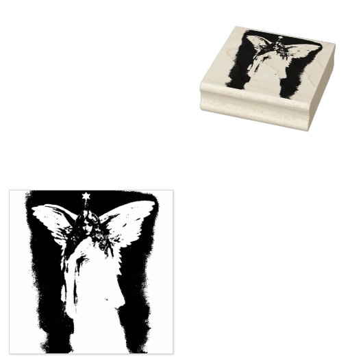 翼ビクトリアン付き天使と星、美しい女性 ラバースタンプ (押印)