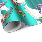 翼ユニコーンティール（緑がかった色）クリスマスラッピング紙 ラッピングペーパー (ロールコーナー)