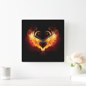 翼付きエンジェルファイアハート スクエア壁時計 (ホーム)