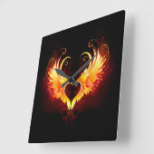 翼付きエンジェルファイアハート スクエア壁時計 (傾斜)