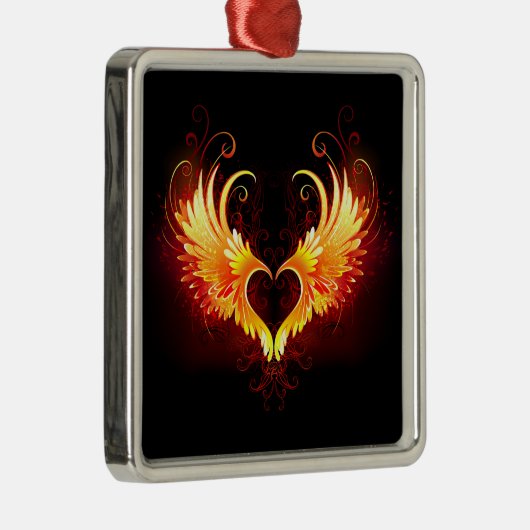 翼付きエンジェルファイアハート メタルオーナメント (右)
