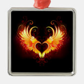 翼付きエンジェルファイアハート メタルオーナメント (正面)