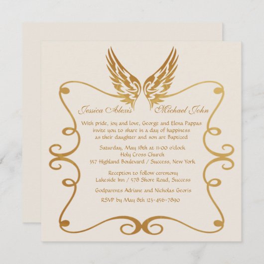 翼付きゴールデンフレーム招待状 招待状 (正面/裏面)