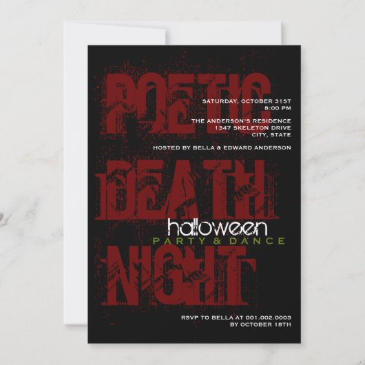 翼付きR.I.P怖い死ゴシックハローウィンパーティ 招待状 (裏面)