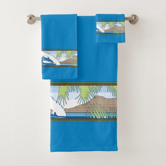 翼部のMoanaのダイヤモンドの頭部のハワイの波の印-青 バスタオルセット (インサイチュ)