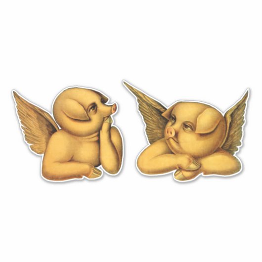 翼飛んでいる付きエンジェル豚ファンタジー動物アート シール (正面)