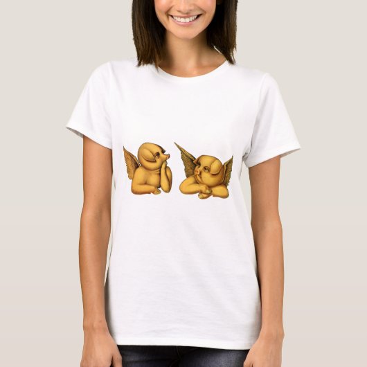 翼飛んでいる付きエンジェル豚ファンタジー動物アート Tシャツ (正面)