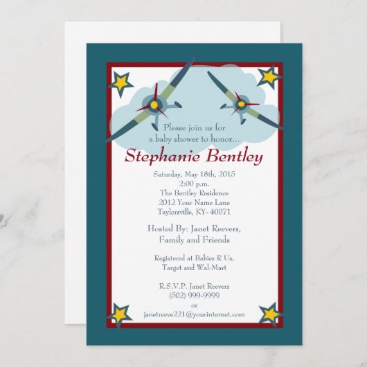 翼5x7航空機航空招待状 招待状 (正面/裏面)