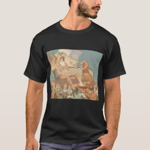 老いた船乗りと燃える船の海のイラスト Tシャツ