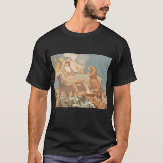 老いた船乗りと燃える船の海のイラスト Tシャツ