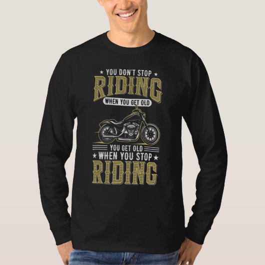 老いてもバイクに乗り続ける クールなバイカー Tシャツ (正面)