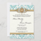 老いぼれ動揺しての金きらきら光る色結婚の表情 招待状 (裏面)