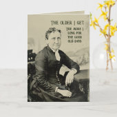 老おもしろい女ポートレートシニア誕生日 カード (黄色い花)