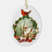 老ファッションドクリスマスお正月ロビン セラミックオーナメント (右)