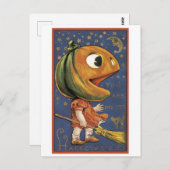 老ファッションドハロウィーン、カボチャ女 ポストカード (正面/裏面)