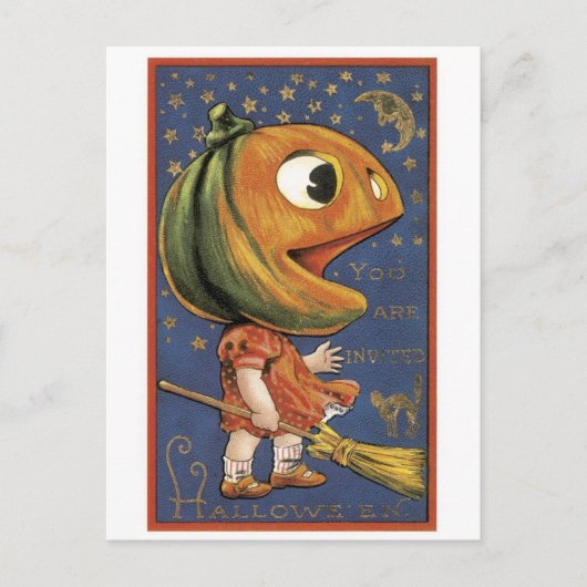 老ファッションドハロウィーン、カボチャ女 ポストカード (正面)