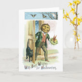 老ファッションドハロウィーン、パンプキンマン カード (黄色い花)