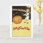 老ファッションドハロウィーン、少年はジャック・o・ランタンに出会う カード (黄色い花)