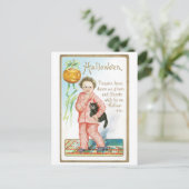 老ファッションドハロウィーン、黒猫を抱えた少年 ポストカード (スタンド正面)