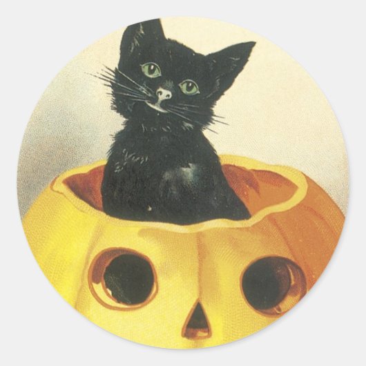 老ファッションドメリーハロウィーン猫 ラウンドシール (正面)