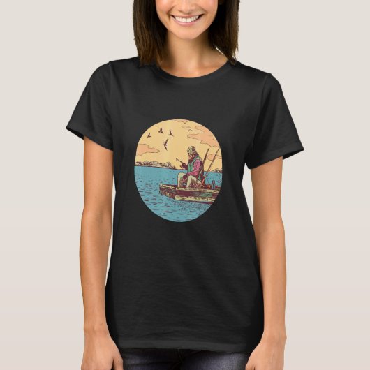老人と海 クールで楽しいレトロな釣りアート Tシャツ (正面)