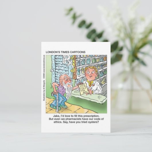 老人と薬局は漫画おもしろいのギフトを外す ポストカード (スタンド正面)