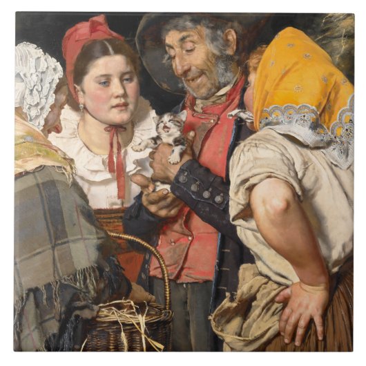 老人の宝物（猫）（カール・ガースソー） タイル (正面)