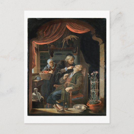 老人の歯を検査する歯科医(油 ポストカード (正面)