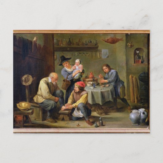 老人の足の世話をする外科医 ポストカード (正面)