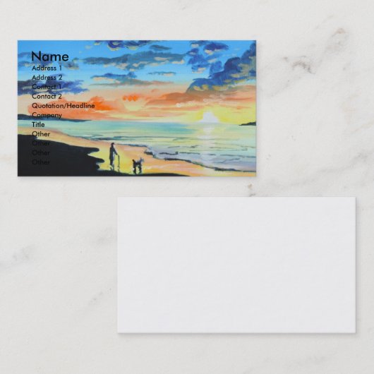 老人は犬ビーチイギリスの芸術で歩きます 名刺 (正面/裏面)