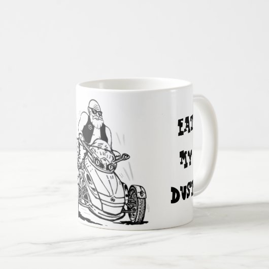 老人バイクもしくは自転車に乗る人缶ラムおもしろいスパイダカップ コーヒーマグカップ (正面右)