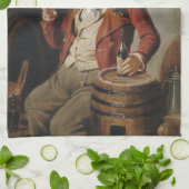 老人飲むビール絵画 キッチンタオル (折り畳み)